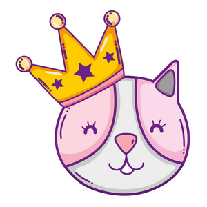 快乐猫宠物动物皇冠矢量插图