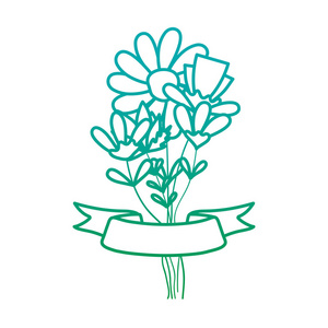 退化线奇异花卉植物，带状风格矢量插图