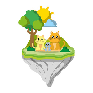 家庭猫动物浮岛矢量插图