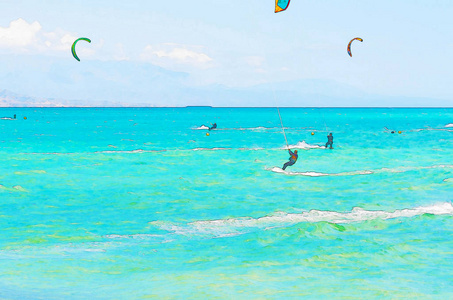 西班牙海上风筝冲浪水彩画的活跃运动