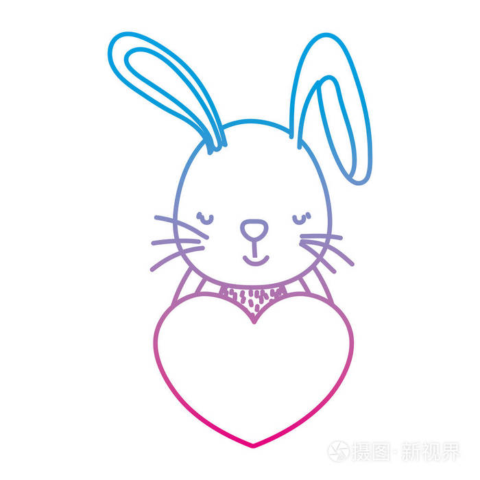 退化线可爱兔子野生动物心脏矢量插图