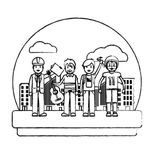 专业人士可爱的汽车人工作矢量插图照片