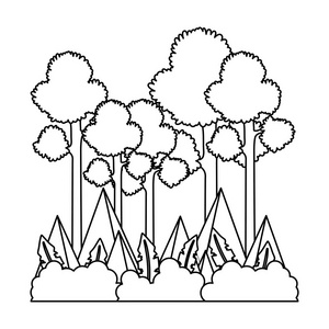 线条山脉线条自然高大的树木和山脉景观矢量插图照片