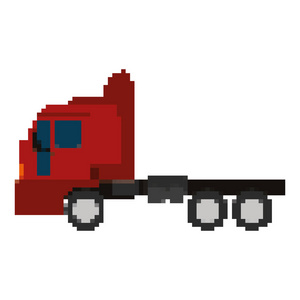 像素化卡车货物运输矢量插图