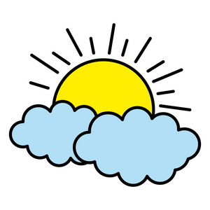 彩色自然太阳天气和可爱的云矢量插图照片