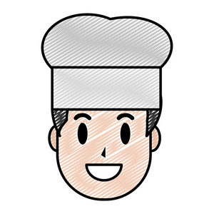 涂鸦快乐男厨师带帽子设计矢量插图