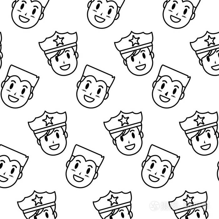 幸福的警察和男子头背景矢量插图