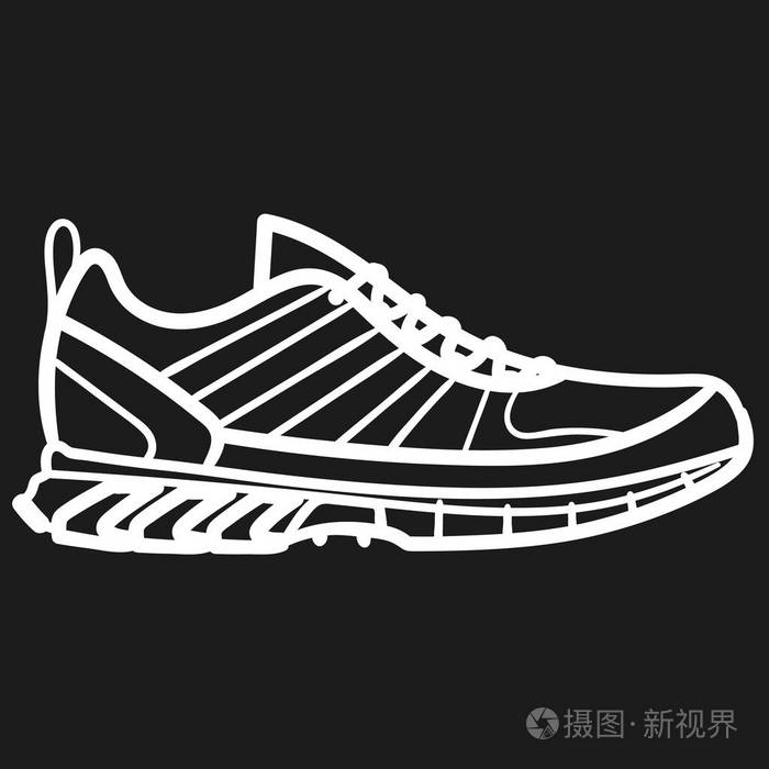 黑色背景下运行运动鞋的漂亮手绘轮廓图标