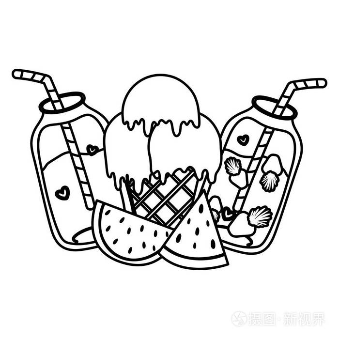提供冰沙饮料和冰淇淋矢量插图的线西瓜插画-正版商用图片18aaii-摄图