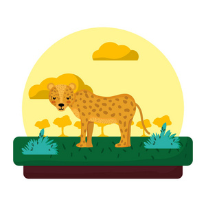 可爱的豹子野生动物景观矢量插图