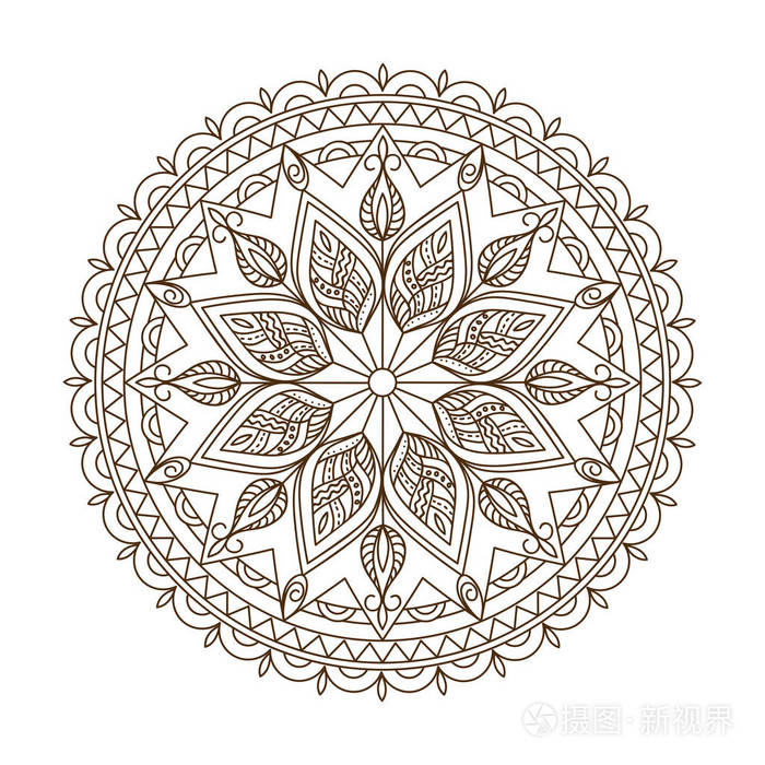 单色分离曼陀罗与手绘元素在阿拉伯印度土耳其巴基斯坦主题瑜伽抗压力