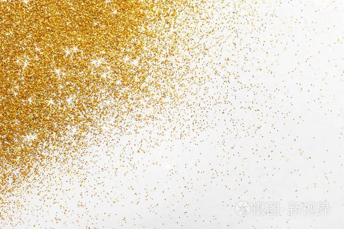 明亮美丽的金色闪光白色背景顶部视图