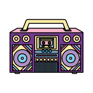 彩色复古收音机音乐声音物体插图