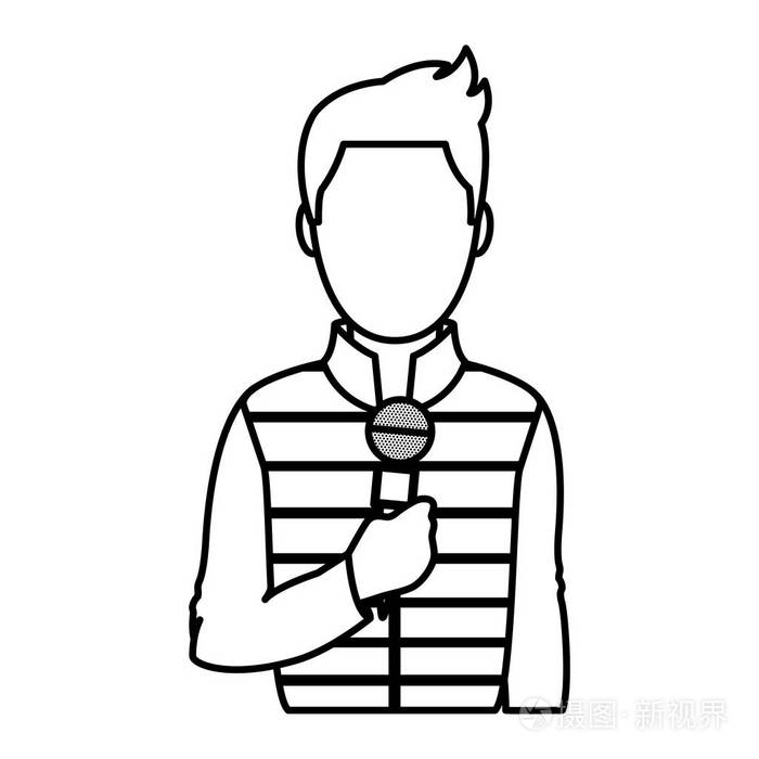 带优雅服装和麦克风设备的在线记者矢量插图插画-正版商用图片18atxa