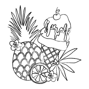 热带菠萝和柠檬的冰淇淋矢量插图