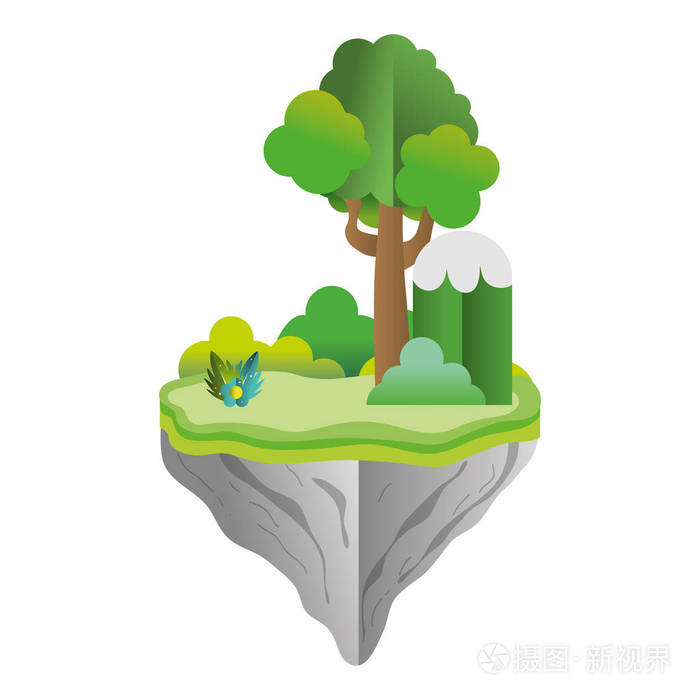 浮岛热带灌木和树木矢量插图插画-正版商用图片18au88-摄图新视界