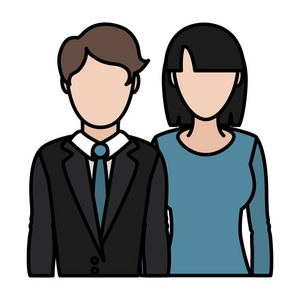 彩色职业女性和男性伴侣与服装矢量插图照片