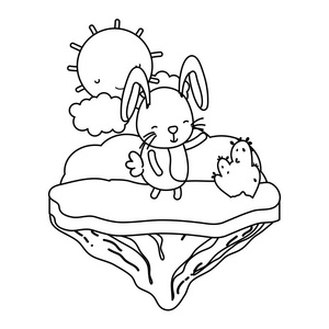 线雌兔动物在浮岛矢量插图