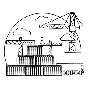 运送货物容器和起重机物体矢量图
