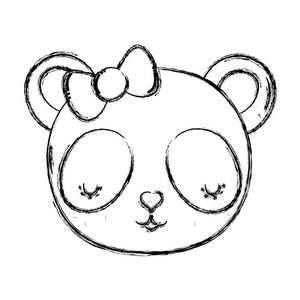 可爱的熊猫头带蝴蝶结矢量插图