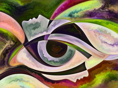 视觉上令人愉悦的构图,面对色彩,有机纹理,流动曲线,为主题的内心