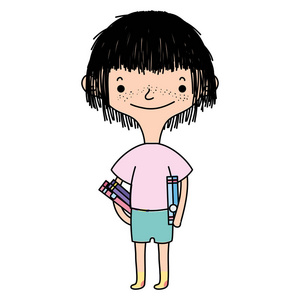 彩色快乐男孩与发型教育书籍矢量插图