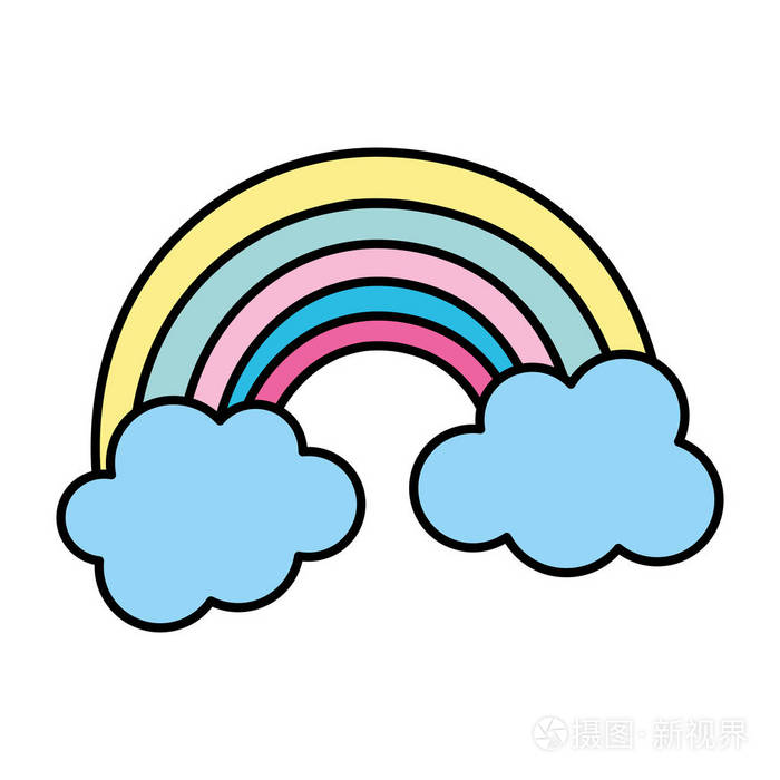 色彩美自然彩虹蓬松云矢量插图