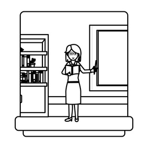 shielf线教师在学校教室里阅读课本矢量插图照片