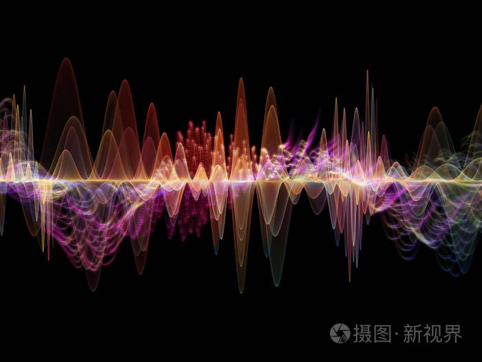 以声音均衡器,音乐谱和量子概率为主题,由有色正弦振动,光和分形元素