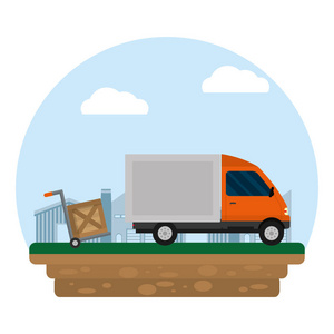 提供木制包装的平台手推车和卡车矢量插图