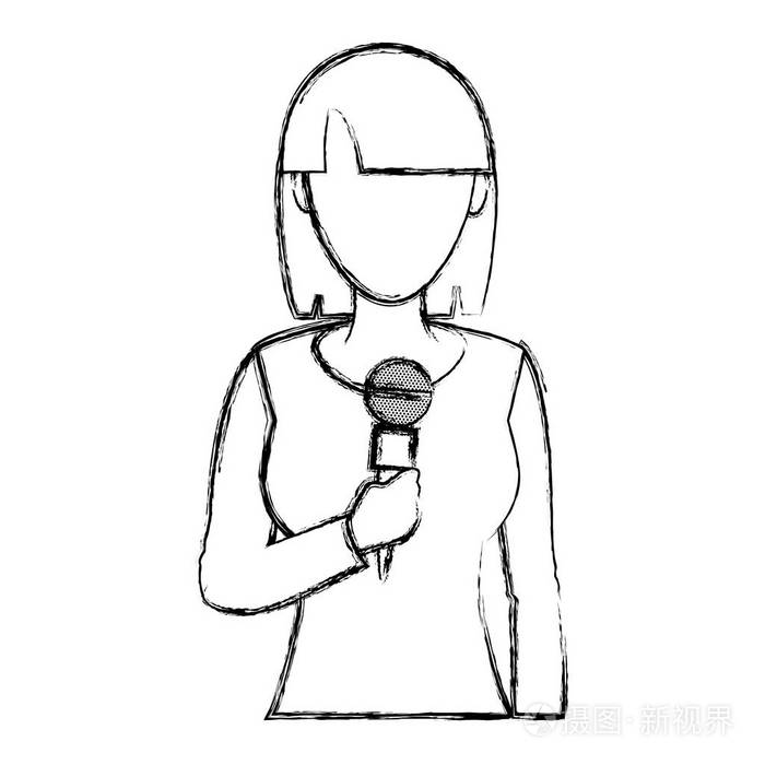 带麦克风物体矢量插图的职业女记者插画-正版商用图片18b5ad-摄图新