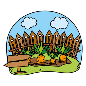 彩色木架和胡萝卜农场栽培矢量插图