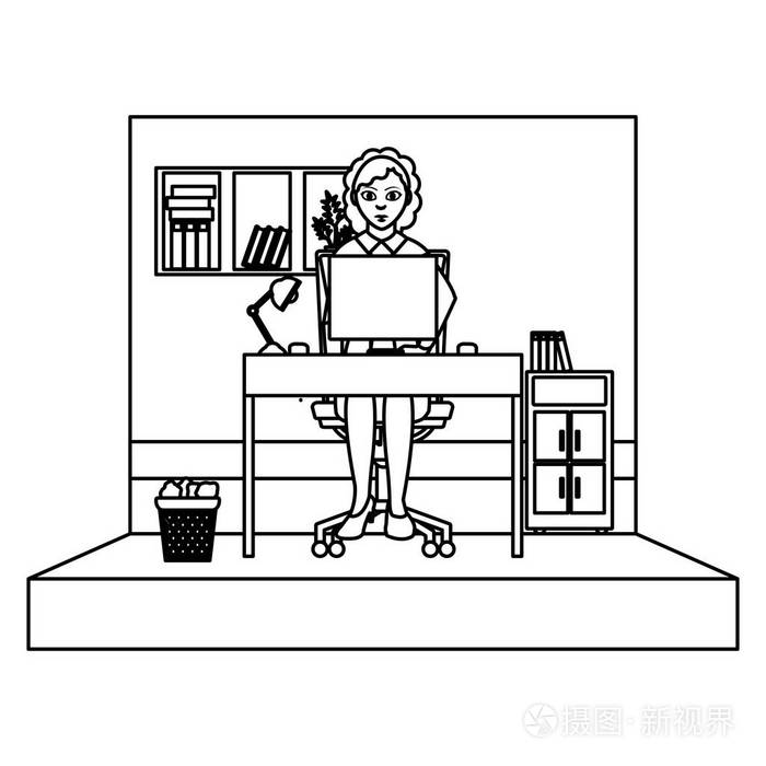 商务女性执行办公室文件柜矢量插图插画-正版商用图片18b5p1-摄图新