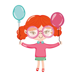 漂亮的女孩带着眼镜和气球矢量插图