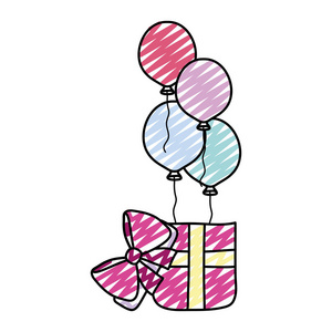 涂鸦生日派对礼物和气球矢量插图