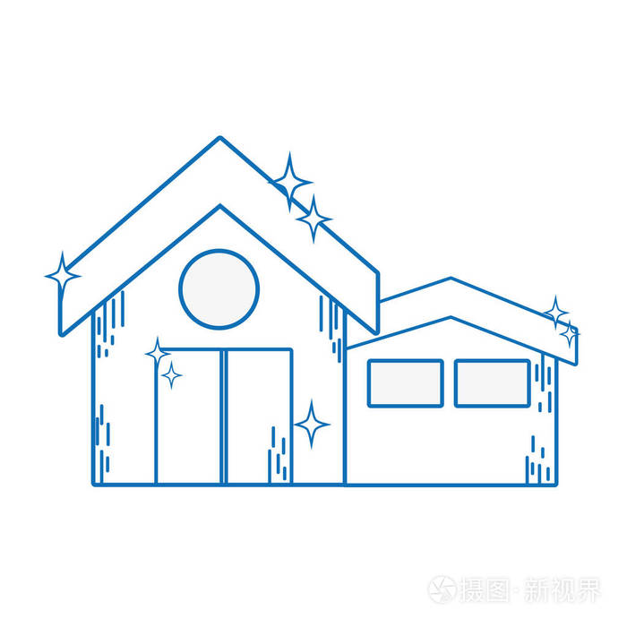 带屋顶和门设计的线条清洁房屋