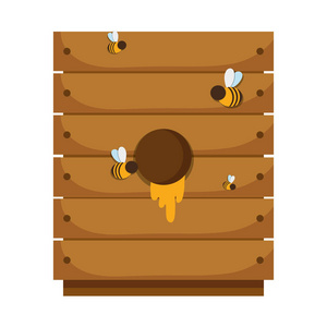 有机蜂蜜成分木盒矢量插图