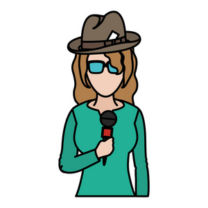 彩色女记者职业与帽子和麦克风矢量插图照片