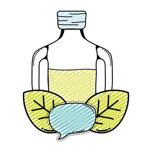 涂鸦自然果汁罐与树叶和聊天气泡矢量插图