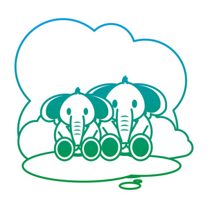 退化线夫妇大象野生动物景观矢量插图