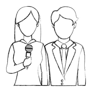 男女亲胸电视专业男女搭档记者矢量插图照片