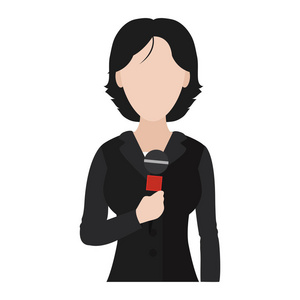 女记者新闻信息,麦克风矢量插图照片