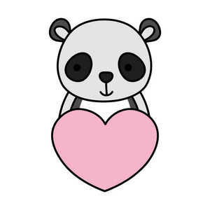 彩色可爱熊猫野生动物心脏矢量插图
