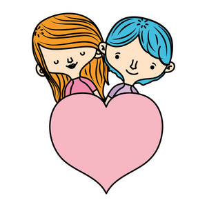 彩色幸福夫妇与发型和激情心矢量插图