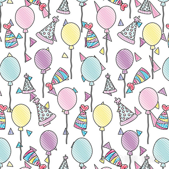涂鸦生日快乐派对庆祝背景矢量插图插画-正版商用图片18bcte-摄图新