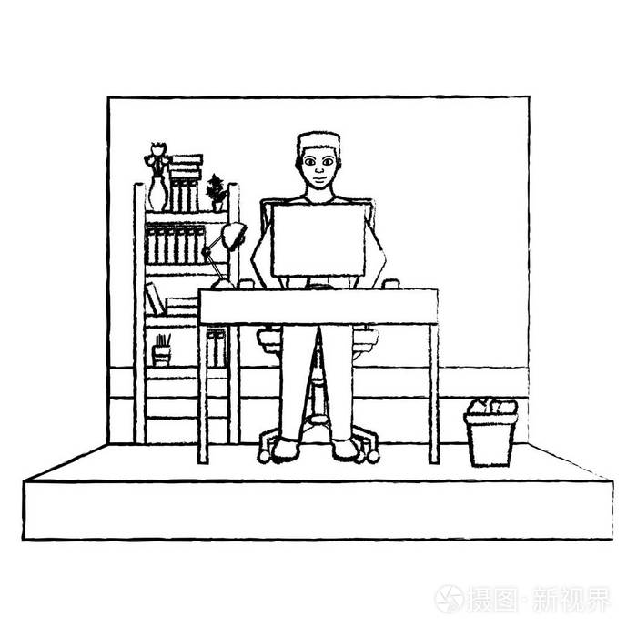 商人执行办公室与档案柜矢量插图