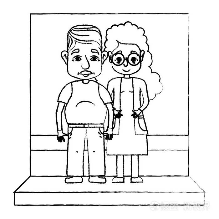 美丽的女人和男人老年夫妇一起矢量插图插画-正版商用图片18bd7e-摄图