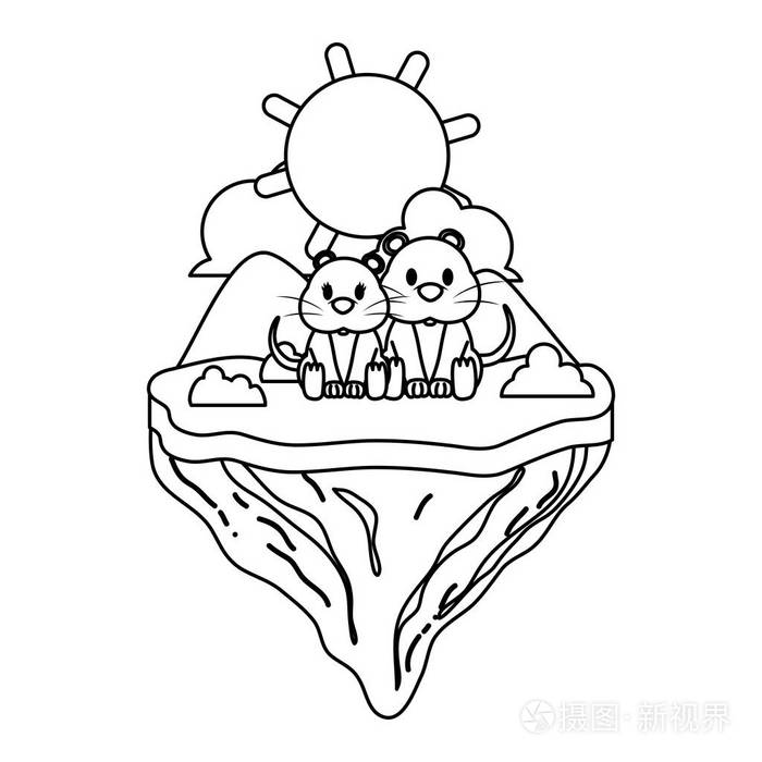 线偶老鼠动物浮岛矢量插图插画-正版商用图片18beoc-摄图新视界