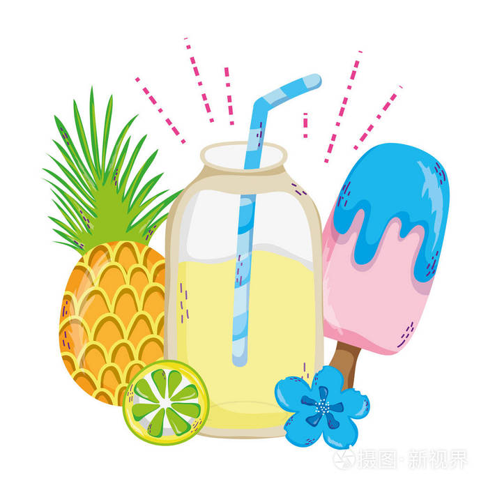 冰棒和新鲜冰沙与水果矢量插图