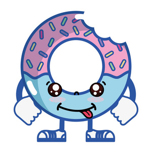卡瓦伊有趣的甜甜圈与手臂和腿矢量插图。